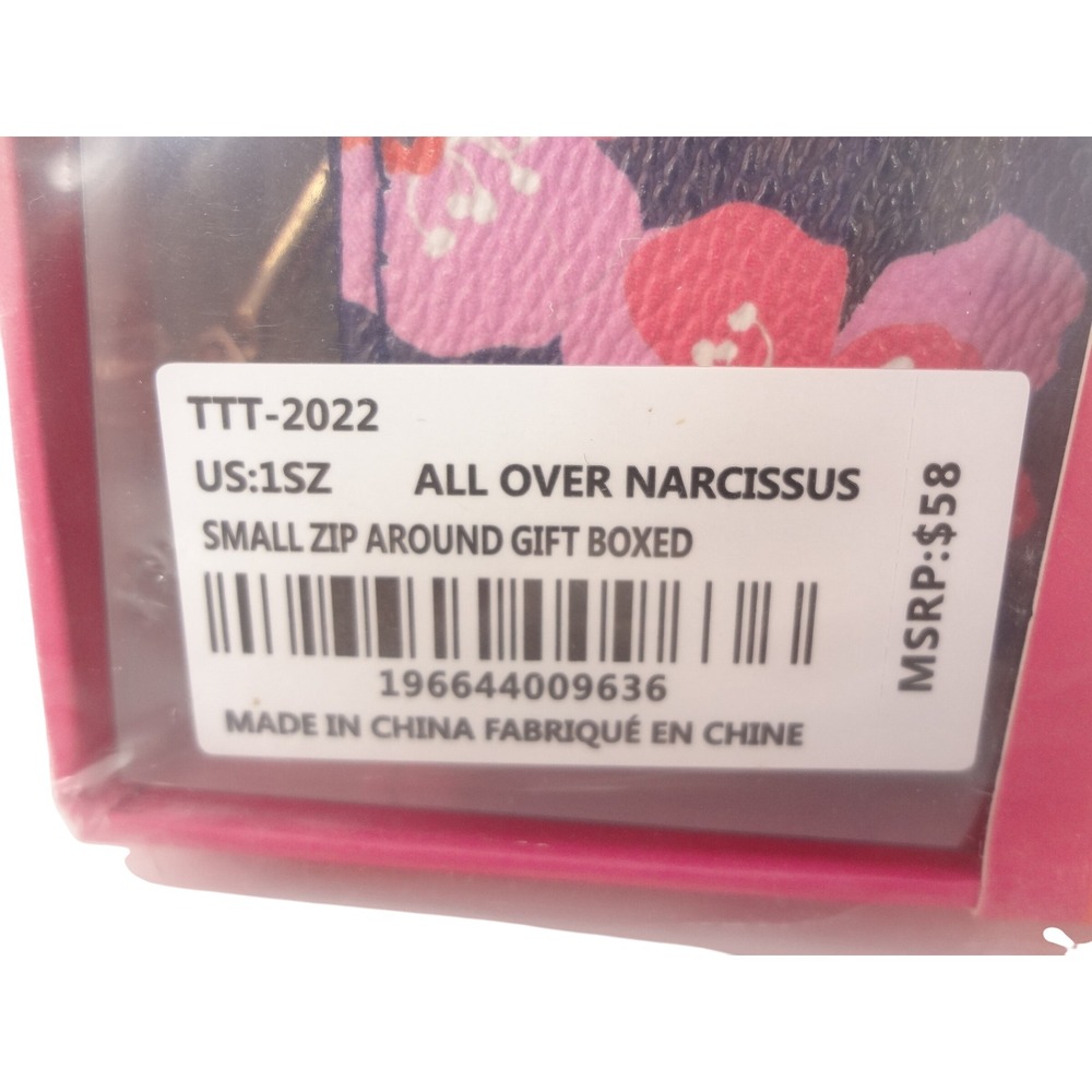 Trina Turk Zip Around Wallet Navy Pink New Floral All Over Narcissus NEW - Picture 2 of 2